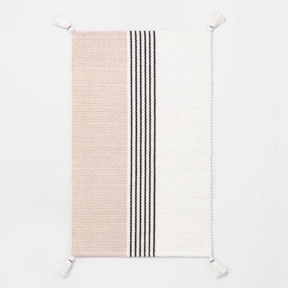 Hearth & Hand | Magnolia | Pink White & Black Stripe Woven Cotton Area Rug